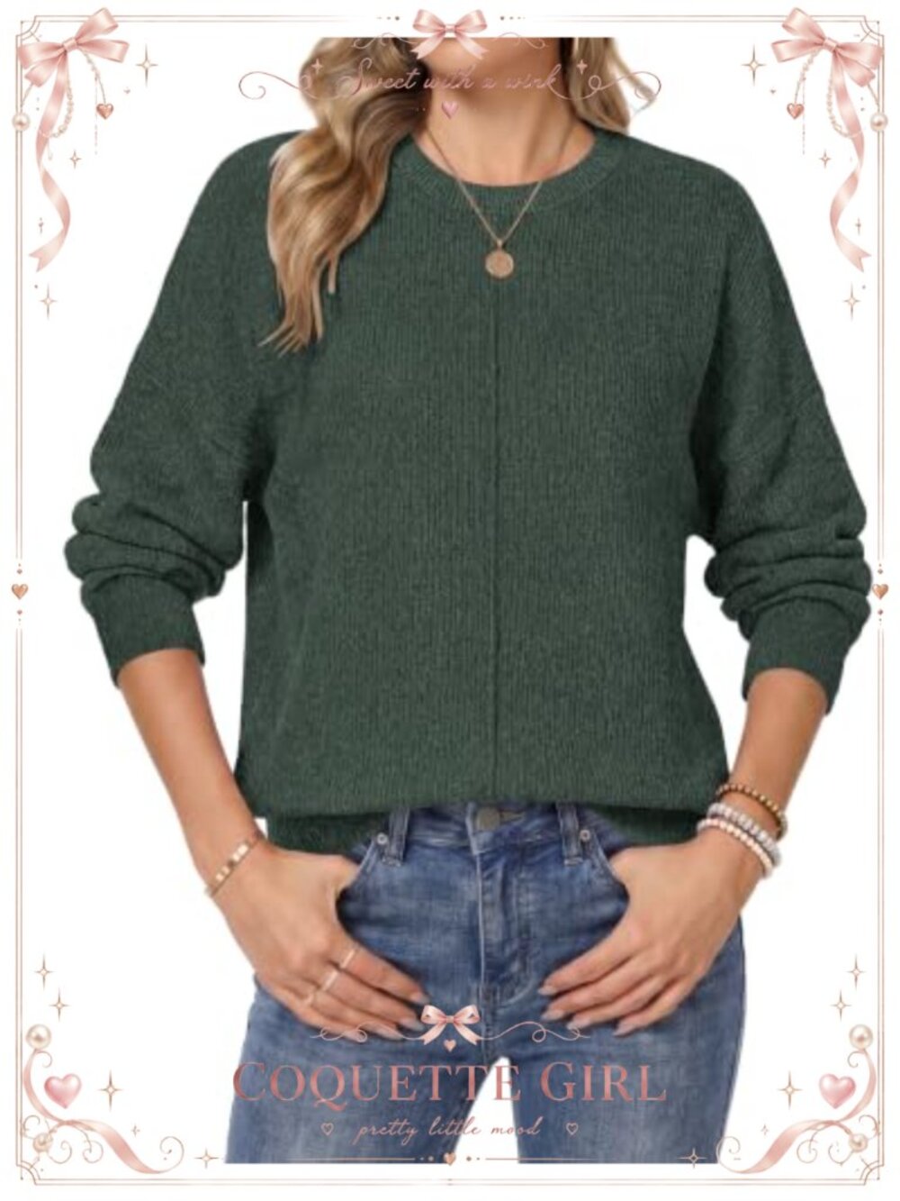 Womens Crewneck Knit Sweater Long Sleeve Loose Pullover Top